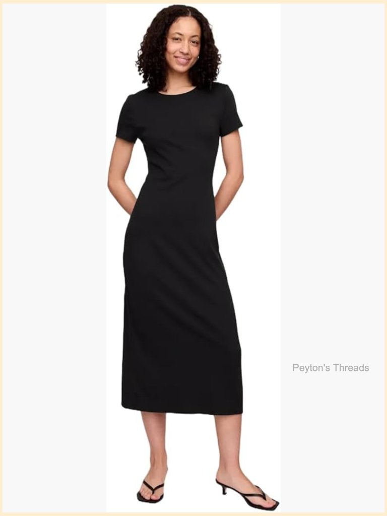 Knit Midi Dress With Crew Neck And Short Sleeves